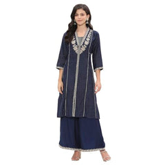 Rangriti Women's Viscose Blend Kurta Set (FSGLM22180SS25NVY_Navy