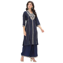 Rangriti Women's Viscose Blend Kurta Set (FSGLM22180SS25NVY_Navy