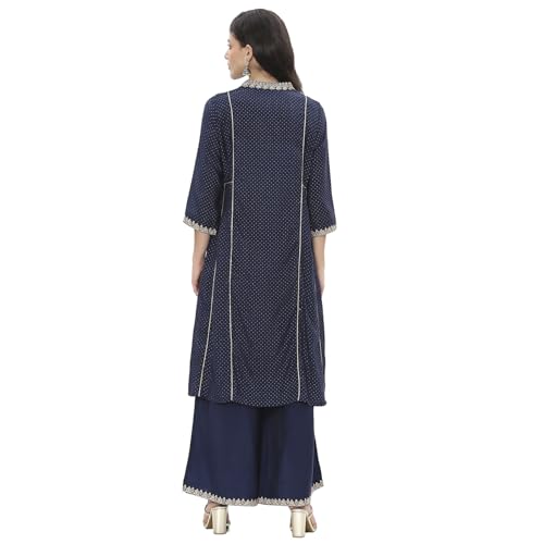 Rangriti Women's Viscose Blend Kurta Set (FSGLM22180SS25NVY_Navy