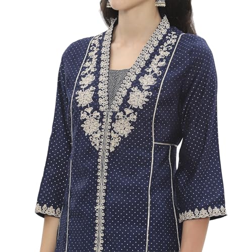 Rangriti Women's Viscose Blend Kurta Set (FSGLM22180SS25NVY_Navy