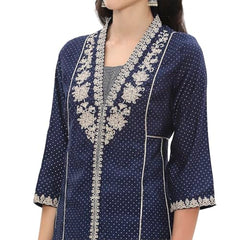 Rangriti Women's Viscose Blend Kurta Set (FSGLM22180SS25NVY_Navy