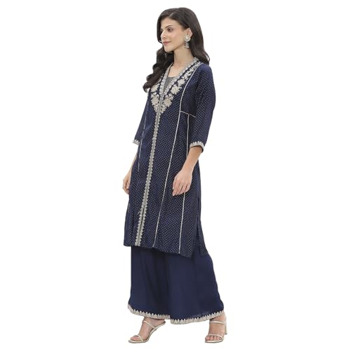Rangriti Women's Viscose Blend Kurta Set (FSGLM22180SS25NVY_Navy