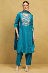 Rangriti Women's Polyester Kurta Set (REVKASA22286AW25TEAL_Teal
