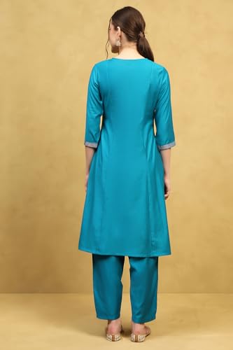 Rangriti Women's Polyester Kurta Set (REVKASA22286AW25TEAL_Teal