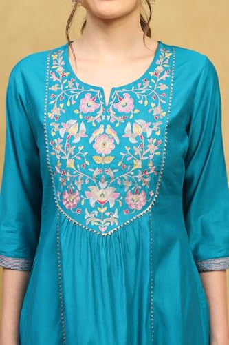 Rangriti Women's Polyester Kurta Set (REVKASA22286AW25TEAL_Teal