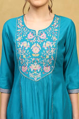Rangriti Women's Polyester Kurta Set (REVKASA22286AW25TEAL_Teal
