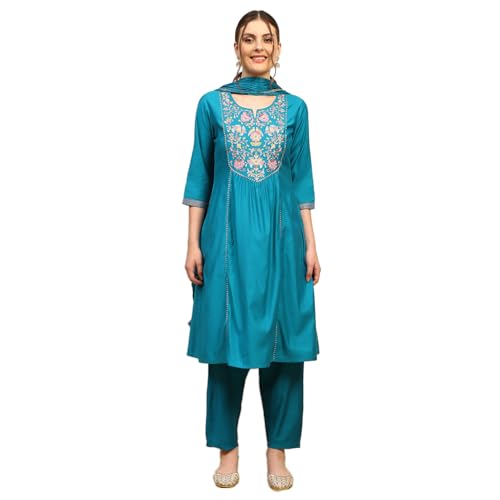 Rangriti Women's Polyester Kurta Set (REVKASA22286AW25TEAL_Teal
