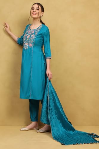 Rangriti Women's Polyester Kurta Set (REVKASA22286AW25TEAL_Teal