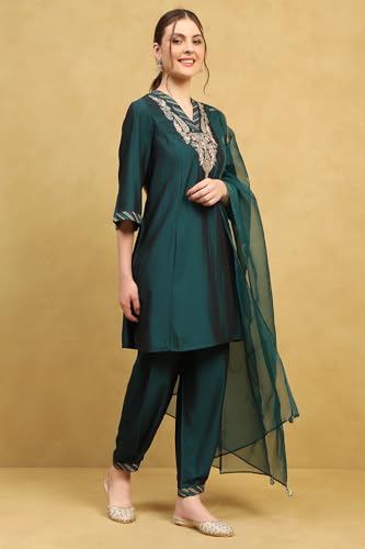 Rangriti Women's Polyester Kurta Set (CHRIMA22265AW25DPGR_Deep Green
