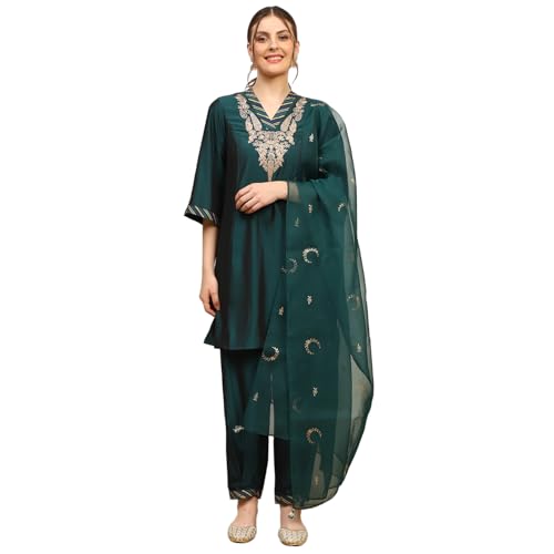 Rangriti Women's Polyester Kurta Set (CHRIMA22265AW25DPGR_Deep Green