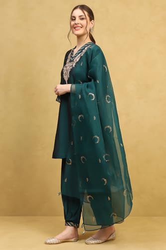 Rangriti Women's Polyester Kurta Set (CHRIMA22265AW25DPGR_Deep Green