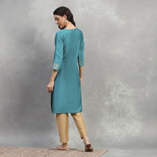 Rangriti Women's Viscose Blend Solid Straight Kurta (FESESN20857AW25TEAL_Teal