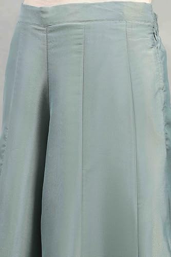 Rangriti Women Dust Blue Tissue Solid Straight Suit Set_36