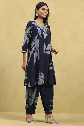 Rangriti Women's Viscose Blend Kurta Set (INDGLM20817AW25IND_Indigo Blue