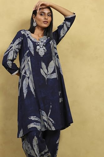 Rangriti Women's Viscose Blend Kurta Set (INDGLM20817AW25IND_Indigo Blue