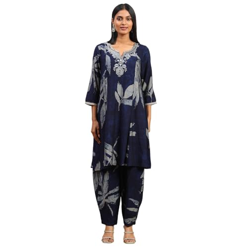 Rangriti Women's Viscose Blend Kurta Set (INDGLM20817AW25IND_Indigo Blue