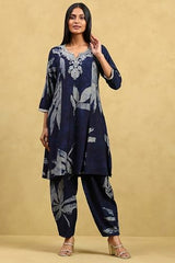Rangriti Women's Viscose Blend Kurta Set (INDGLM20817AW25IND_Indigo Blue