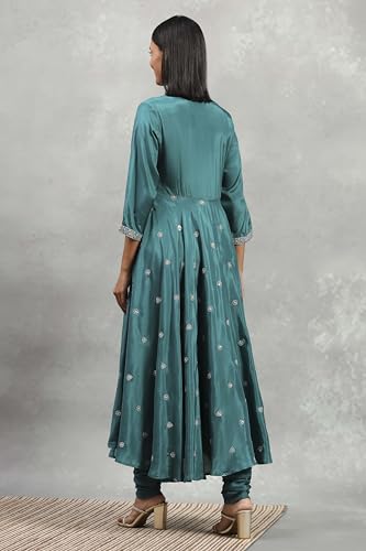 Rangriti Women's Viscose Kurta Set (HEVFS25033AW25TEL_Teal Green