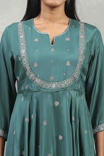 Rangriti Women's Viscose Kurta Set (HEVFS25033AW25TEL_Teal Green