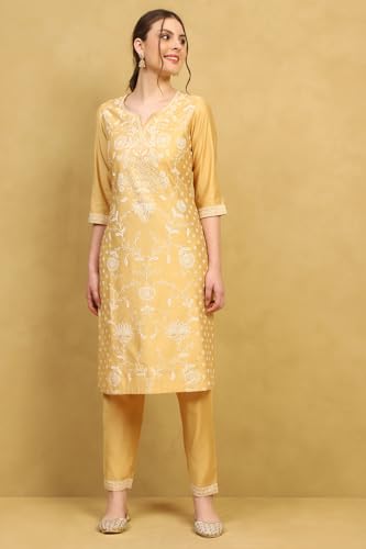 Rangriti Women's Viscose Rayon Kurta Set (FSGLM22451AW25YEL_Yellow