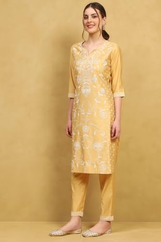 Rangriti Women's Viscose Rayon Kurta Set (FSGLM22451AW25YEL_Yellow