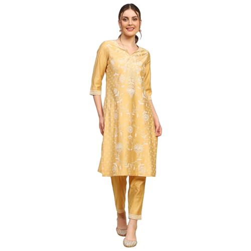Rangriti Women's Viscose Rayon Kurta Set (FSGLM22451AW25YEL_Yellow