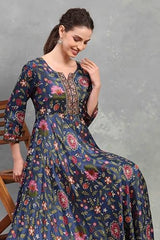 Rangriti Women's Viscose Flared Maxi Dress (FSDR22432AW25BLU_Blue