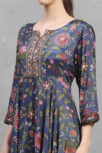 Rangriti Women's Viscose Flared Maxi Dress (FSDR22432AW25BLU_Blue