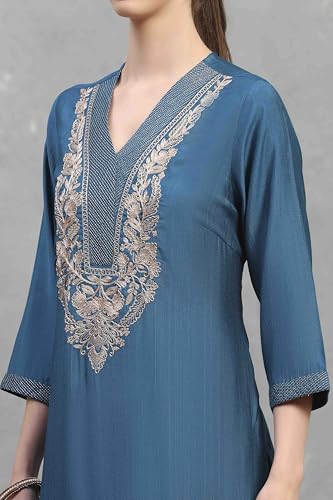 Rangriti Women Teal Viscose Blend Solid Straight Kurta_42