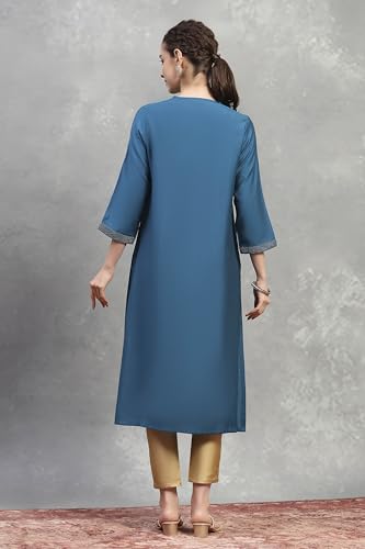 Rangriti Women Teal Viscose Blend Solid Straight Kurta_42