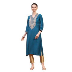 Rangriti Women Teal Viscose Blend Solid Straight Kurta_42