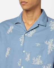 GAP Floral Print Relaxed Fit Linen Blend Shirt, Medium Blue, L