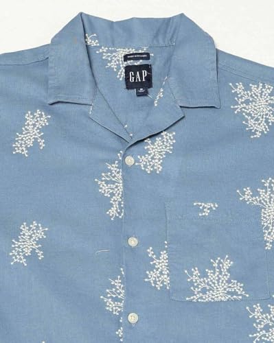 GAP Floral Print Relaxed Fit Linen Blend Shirt, Medium Blue, L