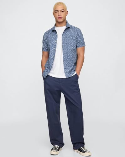GAP Mens Floral?Print Poplin Shirt with Patch Pocket