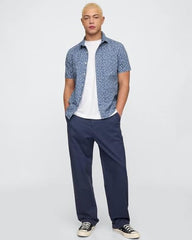 GAP Mens Floral?Print Poplin Shirt with Patch Pocket