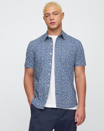GAP Mens Floral?Print Poplin Shirt with Patch Pocket