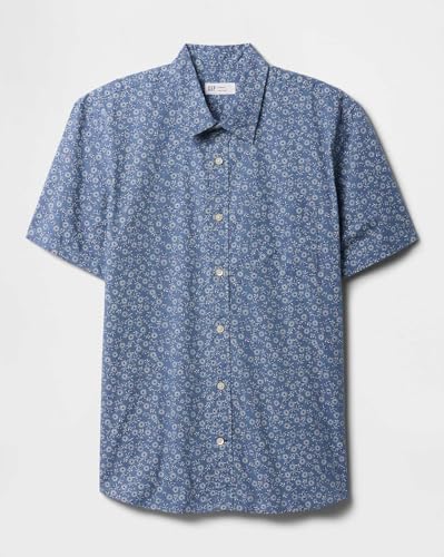 GAP Mens Floral?Print Poplin Shirt with Patch Pocket