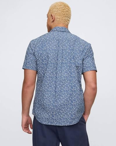 GAP Mens Floral?Print Poplin Shirt with Patch Pocket
