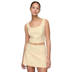 Women's Relaxed Fit Round Neck Crop Top, Cream, L