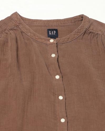 GAP Women Solid Relaxed fit Collared Neck top with Short Sleeves,Brown,L