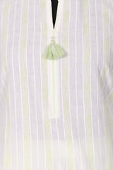 Aurelia Women's White Striped Tassels Pure Cotton Straight Kurta with Palazzo and Dupatta Set - (AS16354-705932-S)
