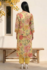 W for Woman Yellow Floral Printed Sequins Straight Kurta - (W13069-126329-S)
