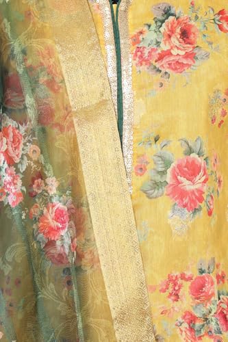Aurelia Women’s Yellow Jacquard Zari Lace Straight Kurta with Trousers and Dupatta Set - (AS16578-510995-L)