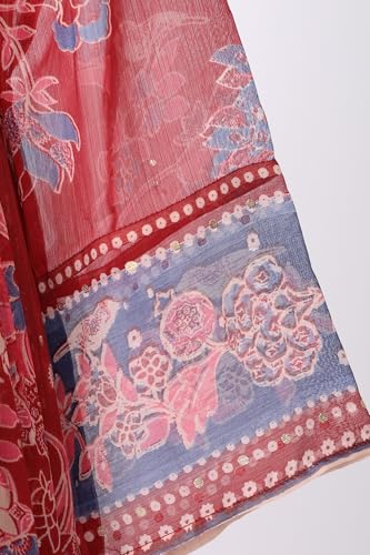 W for Woman Red Floral Printed Chiffon Flared Kurta with Straight Pants and Dupatta Set - (WS13863-126807-2XL)