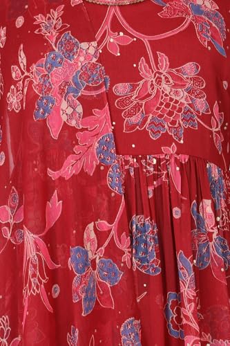 W for Woman Red Floral Printed Chiffon Flared Kurta with Straight Pants and Dupatta Set - (WS13863-126807-2XL)