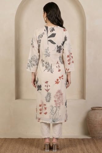 W for Woman Cream Floral Printed Lace Chiffon Straight Kurta - (W13555-122046-XXL)