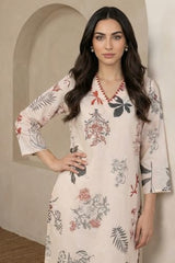 W for Woman Cream Floral Printed Lace Chiffon Straight Kurta - (W13555-122046-XXL)