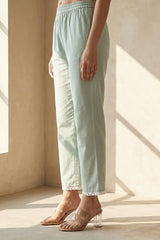 W for Woman Sea Green Solid Lace Straight Fit Ankle Length Pants - (WB13873-225234-M)