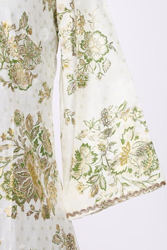 Aurelia Women’s Off White Floral Printed Rayon Straight Kurta with Lace - (A16410-510461-L)