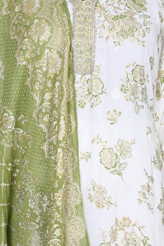 Aurelia Women’s Off White Embroidered Floral Printed Rayon Straight Kurta with Salwar and Dupatta Set - (AS16420-510461-S)